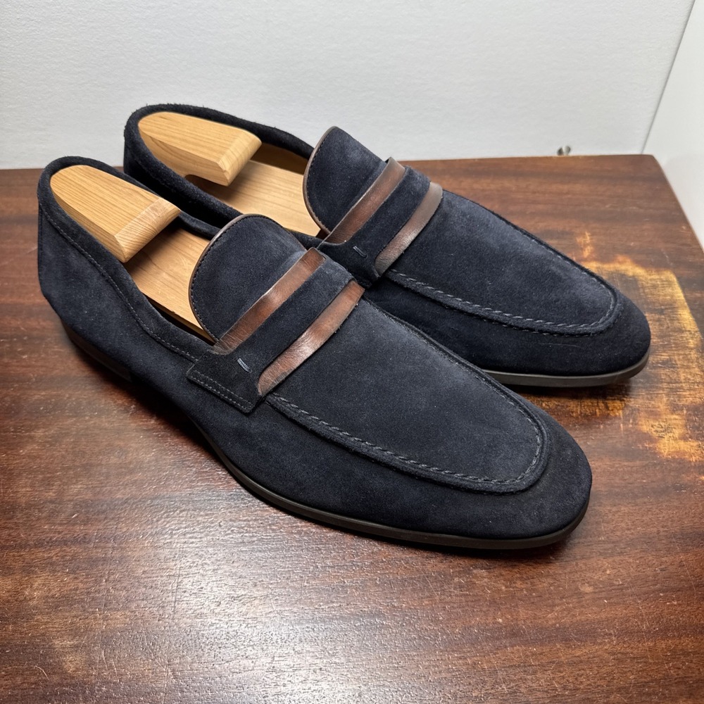 Magnanni Flex Daniel Black Suede Leather Penny Loafer Shoes Sz 13 Quiet Luxury